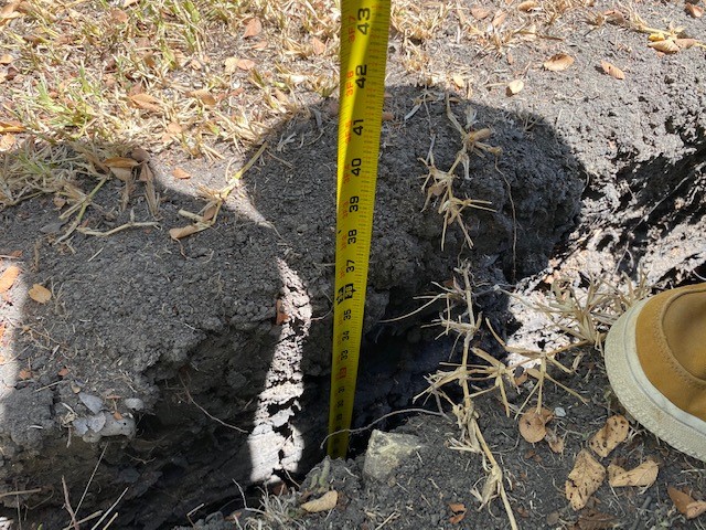 crack in soil due to drought conditions